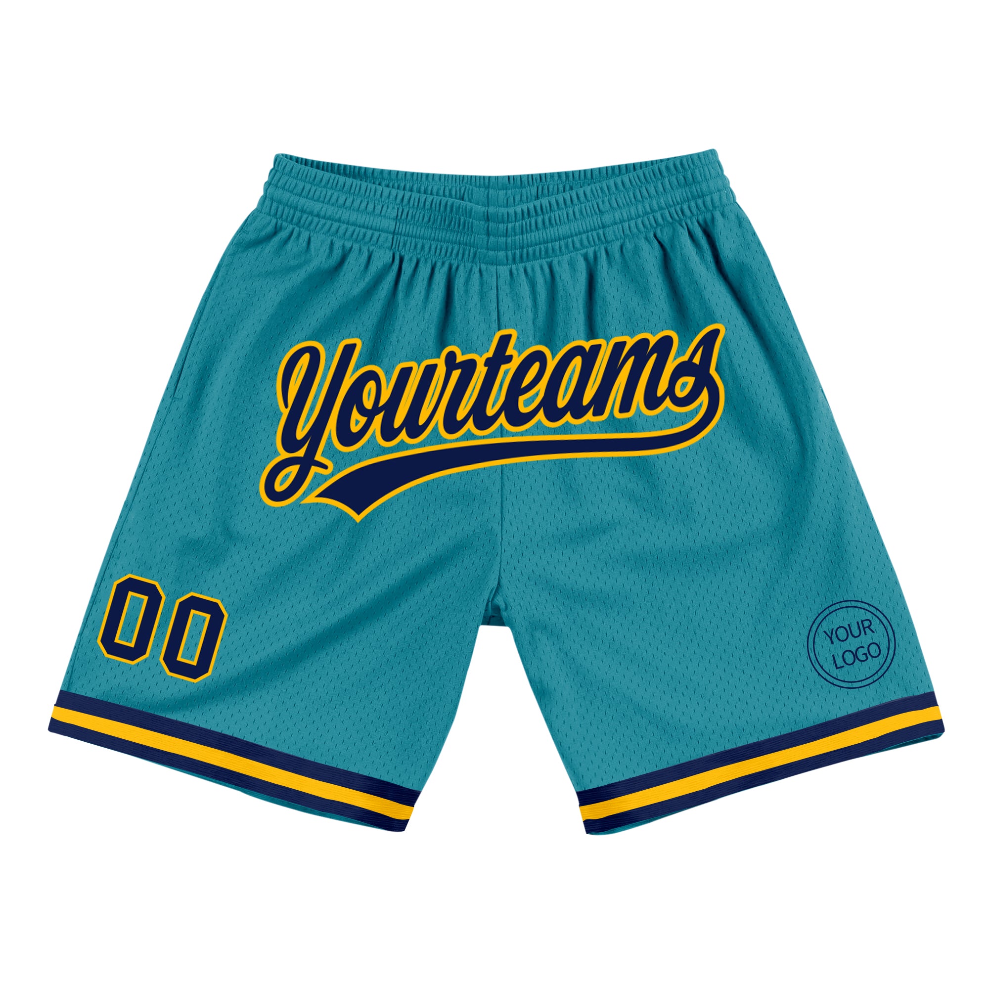Custom Name Number Personalized Authentic Basketball Shorts Teal Navy Gold Team Design Personalized Teal Navy-Gold Authentic