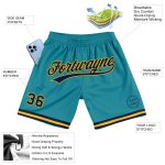 Custom Name Number Personalized Authentic Basketball Shorts Teal Navy Gold Team Design Personalized Teal Navy-Gold Authentic