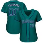 Custom Name and Number Authentic Drift Fashion Baseball Jersey in Teal Navy-Gray Personalized Teal Navy-Gray Authentic Drift
