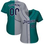 Custom Team Baseball Jersey with Personalized Name & Number - Teal Navy Gray Authentic Split Design Personalized Teal Navy-Gray