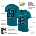 Custom Authentic Football Jersey with Personalized Name and Number, Teal Navy-Gray Mesh Design Personalized Teal Navy-Gray