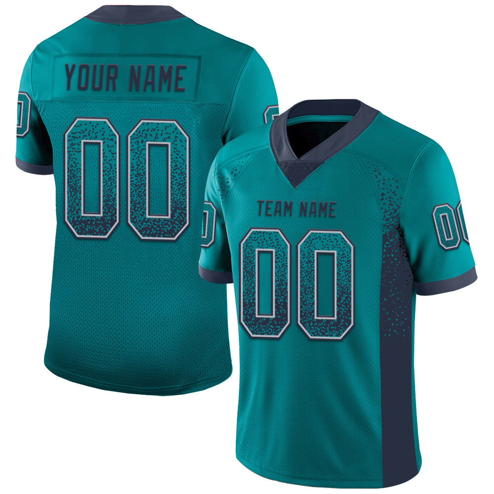 Custom Teal Navy Gray Drift Fashion Football Jersey with Personalized Name and Number Personalized Teal Navy-Gray Mesh Drift
