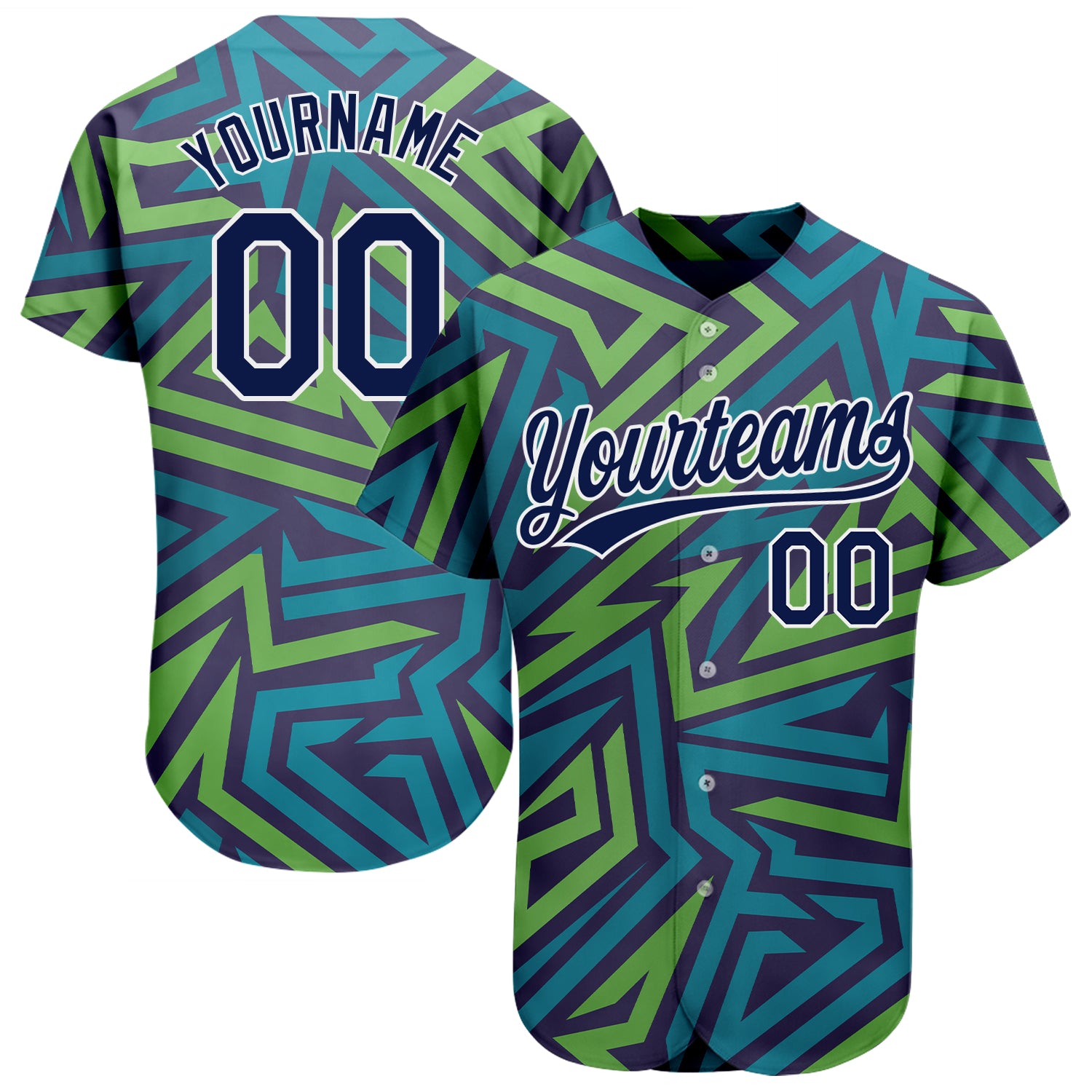 Custom Name & Number 3D Pattern Baseball Jersey - Personalized Teal Navy-Kelly Green Design Personalized Teal Navy-Kelly