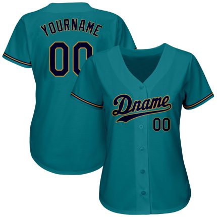 Custom Name and Number Authentic Baseball Jersey in Teal, Navy, and Old Gold - Personalized Team Apparel Personalized Teal