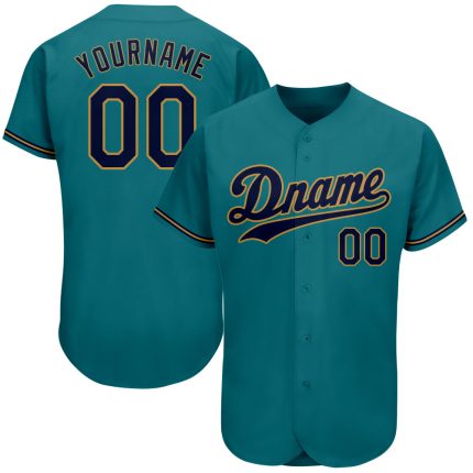 Custom Name and Number Authentic Baseball Jersey in Teal, Navy, and Old Gold - Personalized Team Apparel Personalized Teal