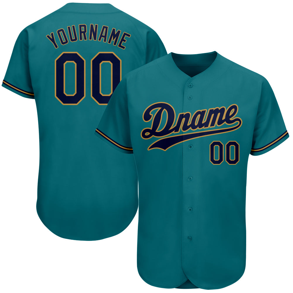 Custom Name and Number Authentic Baseball Jersey in Teal, Navy, and Old Gold - Personalized Team Apparel Personalized Teal