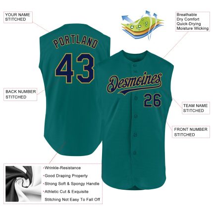Custom Teal Navy Old Gold Baseball Jersey with Personalized Name & Number - Authentic Sleeveless Team Jersey Personalized