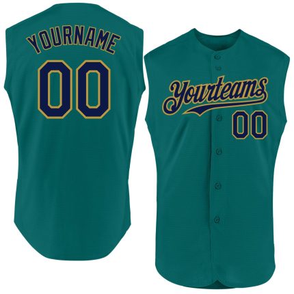 Custom Teal Navy Old Gold Baseball Jersey with Personalized Name & Number - Authentic Sleeveless Team Jersey Personalized