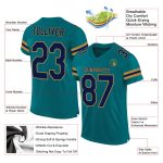 Custom Name and Number Football Jersey - Personalized Teal, Navy, Old Gold Mesh Authentic Design Personalized Teal Navy-Old