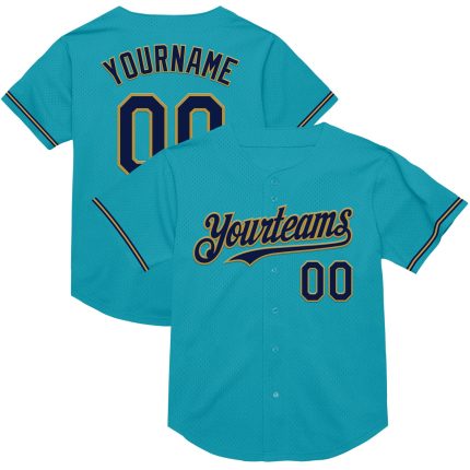 Custom Name and Number Personalized Baseball Jersey - Teal Navy Old Gold Mesh Authentic Throwback Personalized Teal Navy-Old