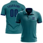 Custom Team Name Number Teal Navy Golf Polo Shirt - Personalized Performance Fit Personalized Teal Navy Performance Golf