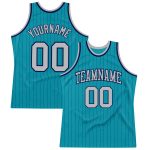 Custom Basketball Jersey with Personalized Name and Number - Teal Navy Pinstripe Gray Authentic Style Personalized Teal Navy