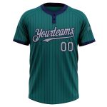 Custom Team Softball Jersey with Name and Number - Personalized Two-Button Unisex in Teal Navy Pinstripe Gray Personalized