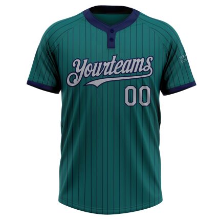 Custom Team Softball Jersey with Name and Number - Personalized Two-Button Unisex in Teal Navy Pinstripe Gray Personalized