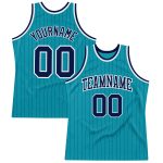 Customizable Navy Teal Pinstripe Basketball Jersey with Personalized Name & Number - Authentic Team Apparel Personalized
