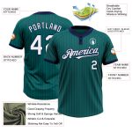 Custom Softball Jersey Unisex Two-Button White Teal Navy Pinstripe with Personalized Name and Number Personalized Teal Navy