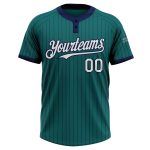 Custom Softball Jersey Unisex Two-Button White Teal Navy Pinstripe with Personalized Name and Number Personalized Teal Navy