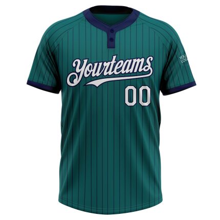 Custom Softball Jersey Unisex Two-Button White Teal Navy Pinstripe with Personalized Name and Number Personalized Teal Navy