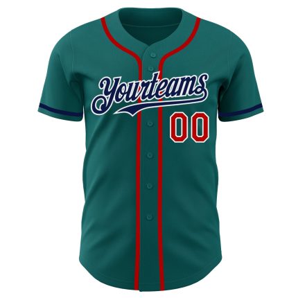 Personalized Authentic Baseball Jersey in Teal Navy Red - Custom Team Apparel Personalized Teal Navy-Red Authentic Baseball