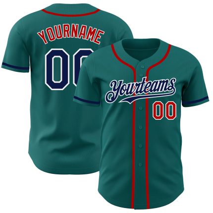 Personalized Authentic Baseball Jersey in Teal Navy Red - Custom Team Apparel Personalized Teal Navy-Red Authentic Baseball