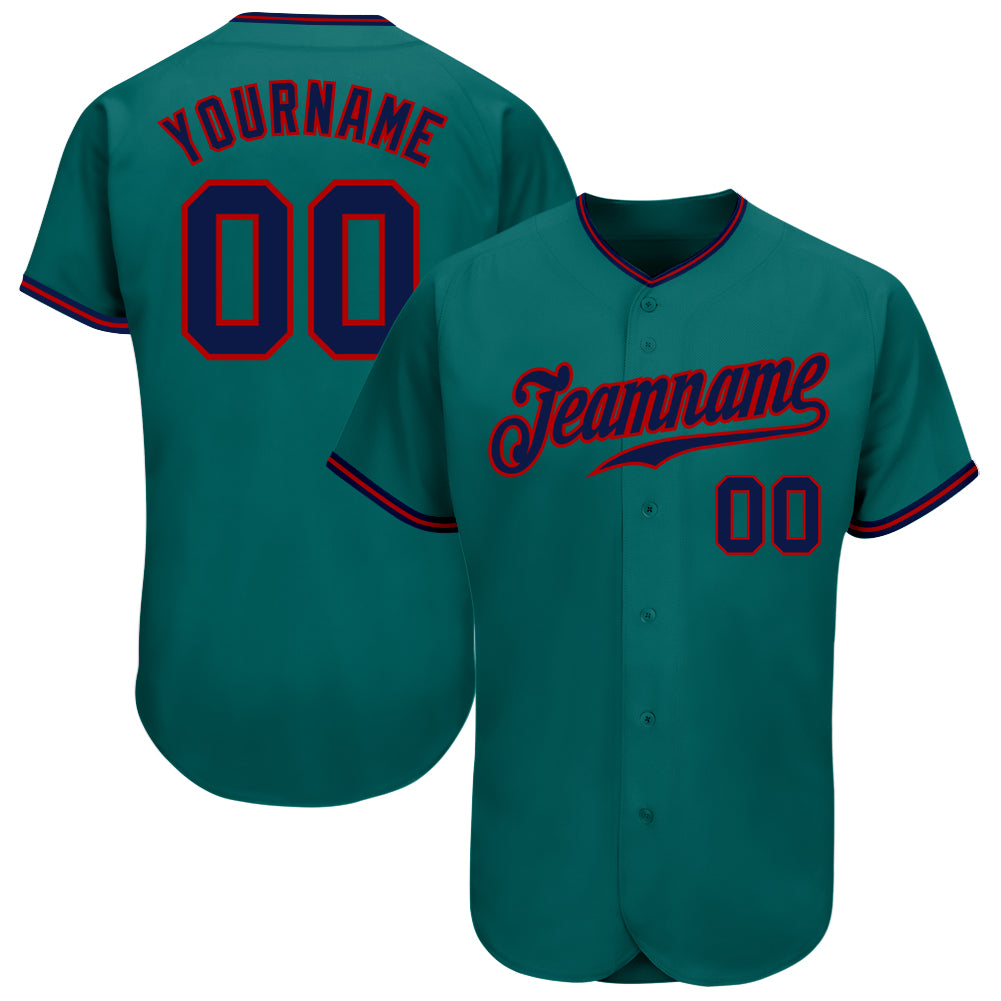 Custom Name and Number Authentic Baseball Jersey - Personalized Teal Navy-Red Team Jersey Personalized Teal Navy-Red Authentic