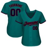 Custom Name and Number Authentic Baseball Jersey - Personalized Teal Navy-Red Team Jersey Personalized Teal Navy-Red Authentic