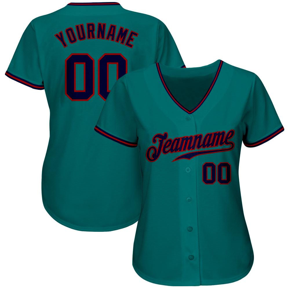 Personalized Teal Navy-Red Authentic Baseball Jersey Team Custom Name and Number Custom Name and Number Authentic Baseball Jersey - Personalized Teal Navy-Red Team Jersey Personalized Teal Navy-Red Authentic - Image 2