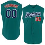 Custom Name and Number Sleeveless Baseball Jersey - Personalized Teal Navy-Red Authentic Team Apparel Personalized Teal Navy-Red