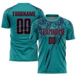 Custom Soccer Jersey with Personalized Name and Number - Teal Navy Red Sublimation Team Uniform Personalized Teal Navy-Red