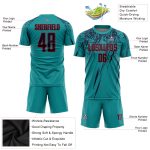 Custom Soccer Jersey with Personalized Name and Number - Teal Navy Red Sublimation Team Uniform Personalized Teal Navy-Red