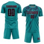 Custom Soccer Jersey with Personalized Name and Number - Teal Navy Red Sublimation Team Uniform Personalized Teal Navy-Red