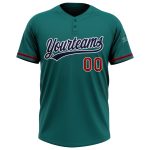 Custom Softball Jersey Team Personalized Teal Navy-Red Unisex with Name & Number - Comfortable Two-Button Design Personalized