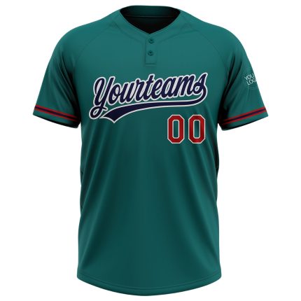 Custom Softball Jersey Team Personalized Teal Navy-Red Unisex with Name & Number - Comfortable Two-Button Design Personalized