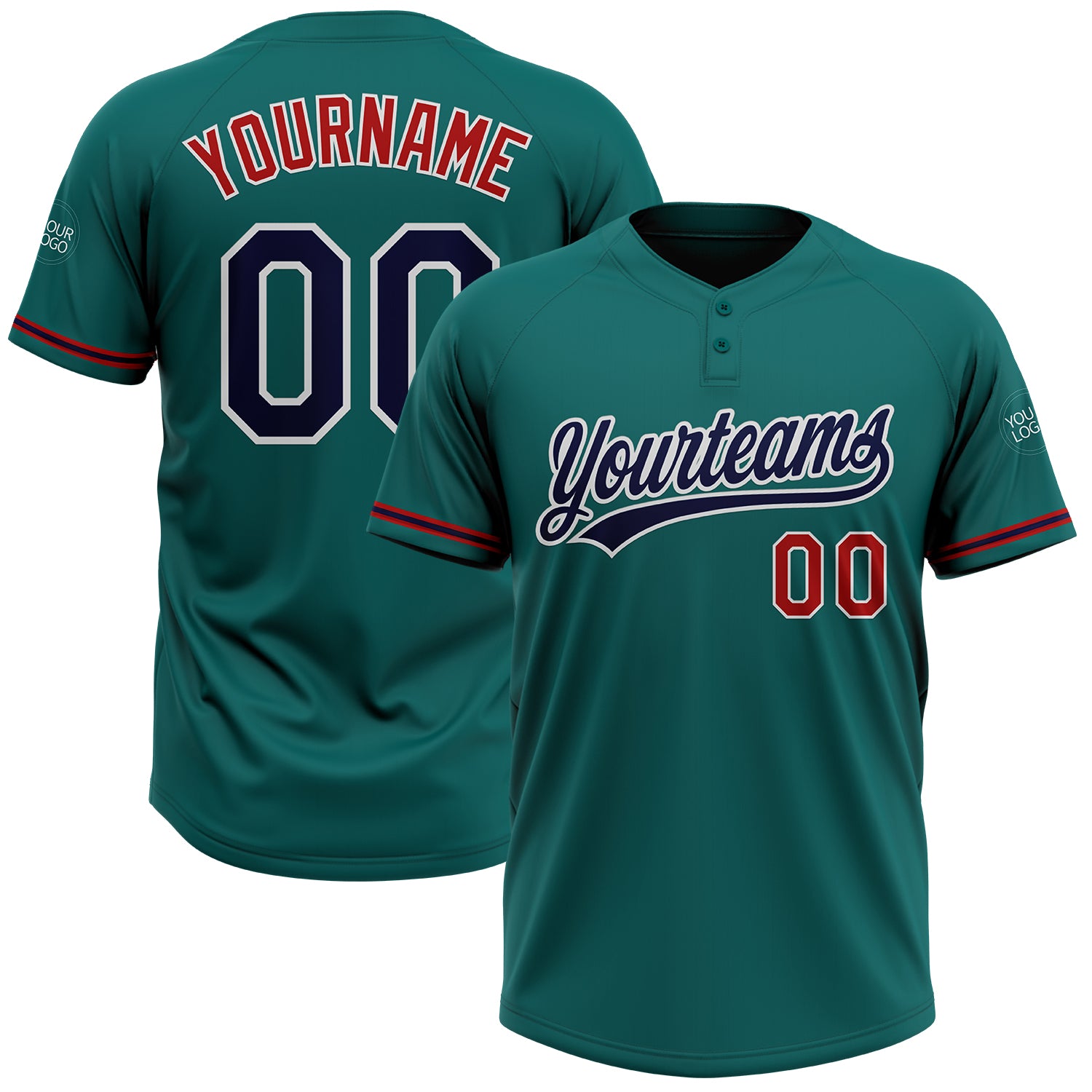 Custom Softball Jersey Team Personalized Teal Navy-Red Unisex with Name & Number - Comfortable Two-Button Design Personalized