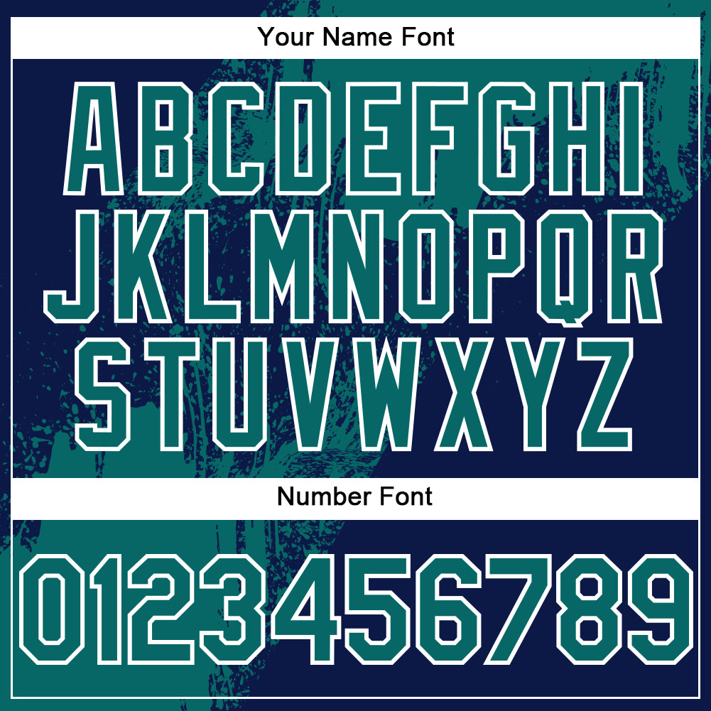 Personalized Teal Navy-White 3D Pattern Design Abstract Brush Stroke Authentic Baseball Jersey Team Custom Name and Number Custom Abstract Brush Stroke Baseball Jersey in Teal Navy White - Personalized Name & Number 3D Pattern Design Personalized - Image 5