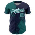 Custom Abstract Brush Stroke Baseball Jersey in Teal Navy White - Personalized Name & Number 3D Pattern Design Personalized