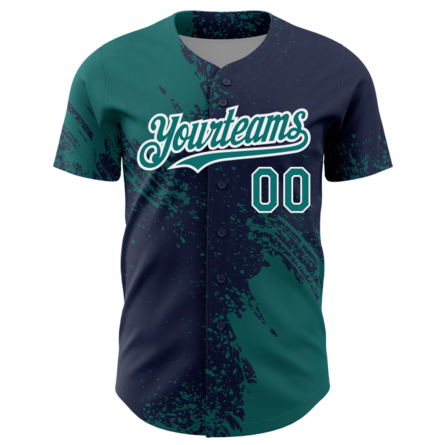 Personalized Teal Navy-White 3D Pattern Design Abstract Brush Stroke Authentic Baseball Jersey Team Custom Name and Number Custom Abstract Brush Stroke Baseball Jersey in Teal Navy White - Personalized Name & Number 3D Pattern Design Personalized - Image 2
