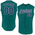 Custom Name and Number Authentic Sleeveless Baseball Jersey - Personalized Teal Navy White Team Jersey Personalized Teal