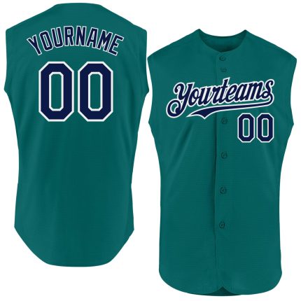Custom Name and Number Authentic Sleeveless Baseball Jersey - Personalized Teal Navy White Team Jersey Personalized Teal