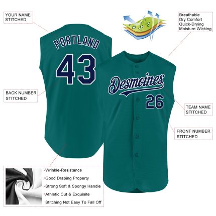 Custom Name and Number Authentic Sleeveless Baseball Jersey - Personalized Teal Navy White Team Jersey Personalized Teal