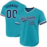 Custom Name and Number Throwback Baseball Jersey - Personalized Teal Navy-White Authentic Team Gear Personalized Teal Navy-White