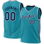 Personalized Authentic Basketball Jersey - Teal Navy White Throwback Design Personalized Teal Navy-White Authentic Throwback