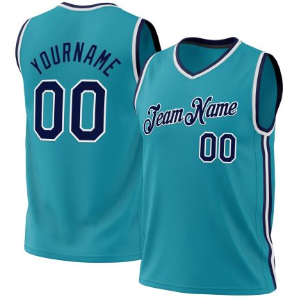 Personalized Authentic Basketball Jersey - Teal Navy White Throwback Design Personalized Teal Navy-White Authentic Throwback