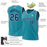 Personalized Authentic Basketball Jersey - Teal Navy White Throwback Design Personalized Teal Navy-White Authentic Throwback