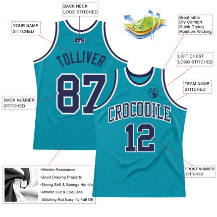 Custom Personalized Authentic Basketball Jersey - Teal Navy White with Name and Number Personalized Teal Navy-White Authentic