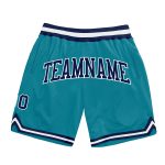 Custom Name Number Basketball Shorts Teal Navy White Authentic Throwback Design Personalized Teal Navy-White Authentic Throwback