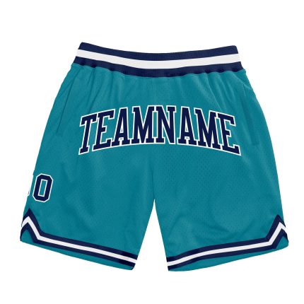 Custom Name Number Basketball Shorts Teal Navy White Authentic Throwback Design Personalized Teal Navy-White Authentic Throwback