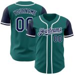 Custom Two Tone Baseball Jersey with Personalized Name and Number - Teal Navy White Authentic Design Personalized Teal Navy-White
