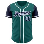Custom Two Tone Baseball Jersey with Personalized Name and Number - Teal Navy White Authentic Design Personalized Teal Navy-White