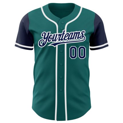 Custom Two Tone Baseball Jersey with Personalized Name and Number - Teal Navy White Authentic Design Personalized Teal Navy-White